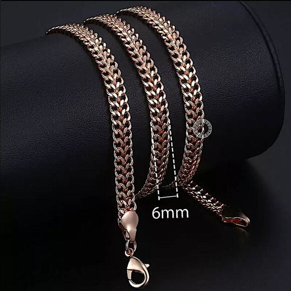 Rose Gold 6mm Double Weaving Chain Link Necklace - Picture 3 of 5
